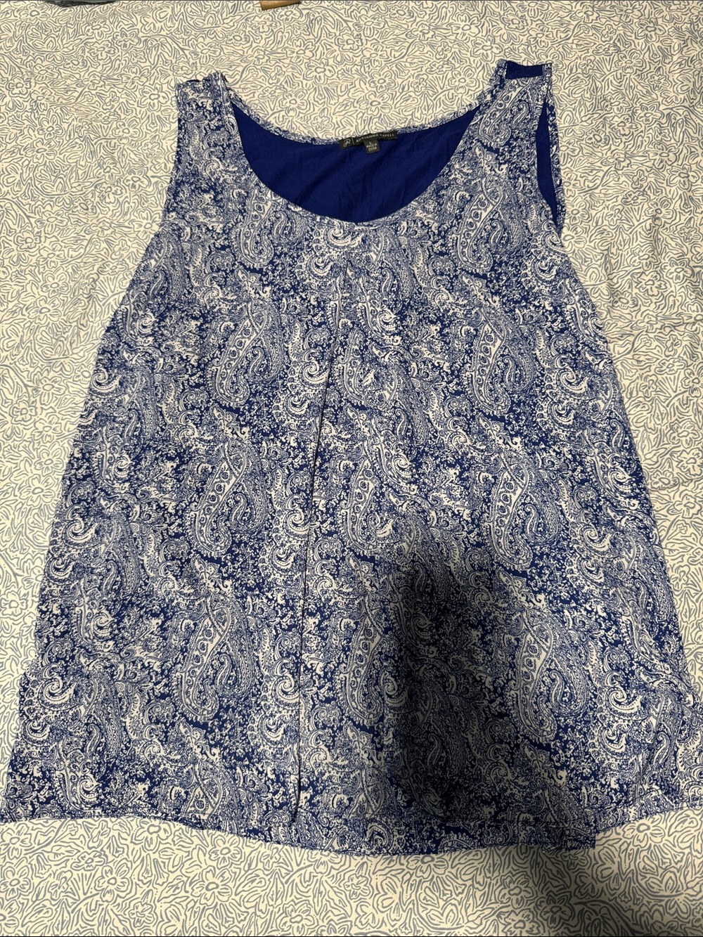Adrianna Papell Navy and White Paisley Scoop Neck Tank